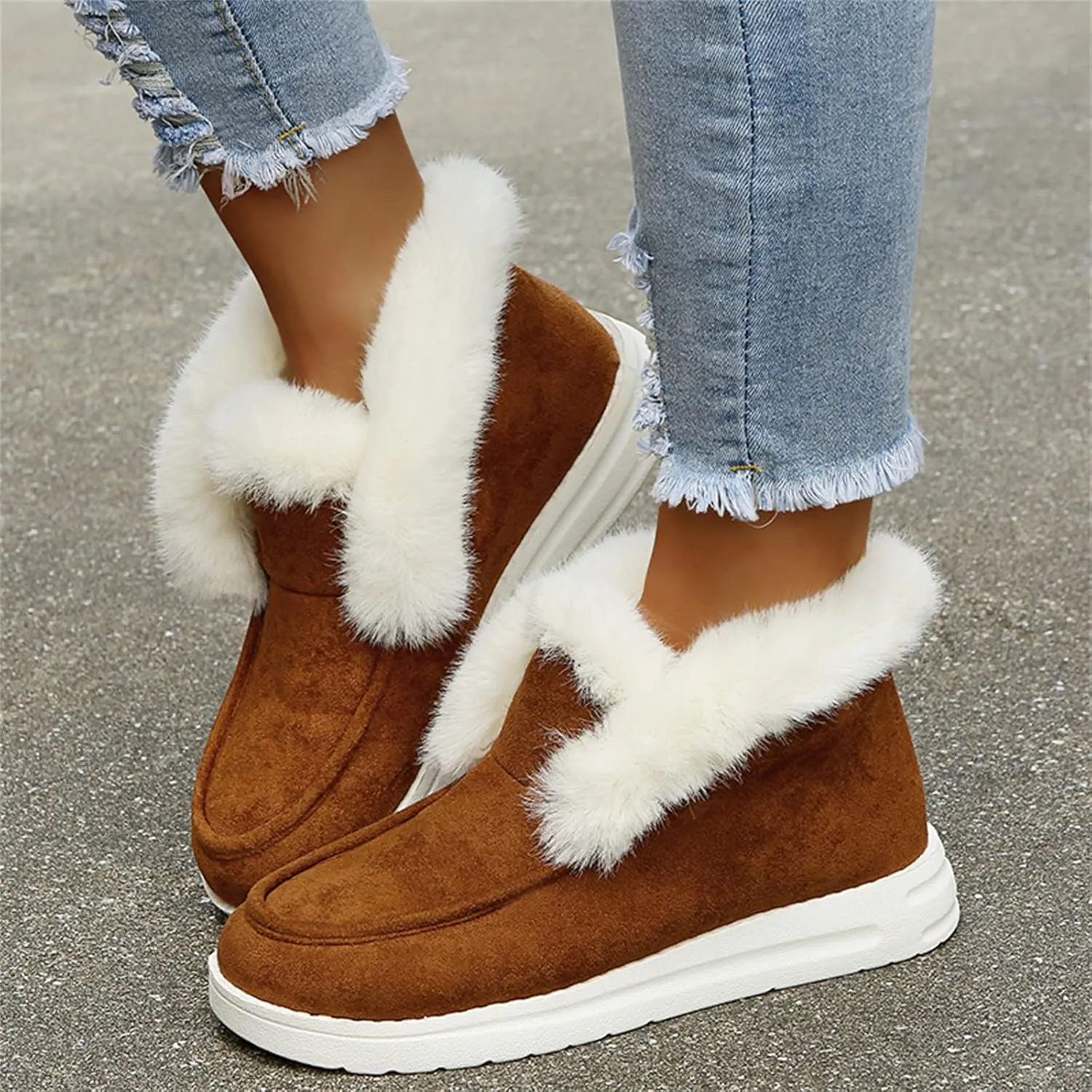 Ladmiple Winter Boots For Women Warm Fur Lined Snow Boots Outdoor Ankle Booties Slip On Comfortable Fashion Loafers Shoes