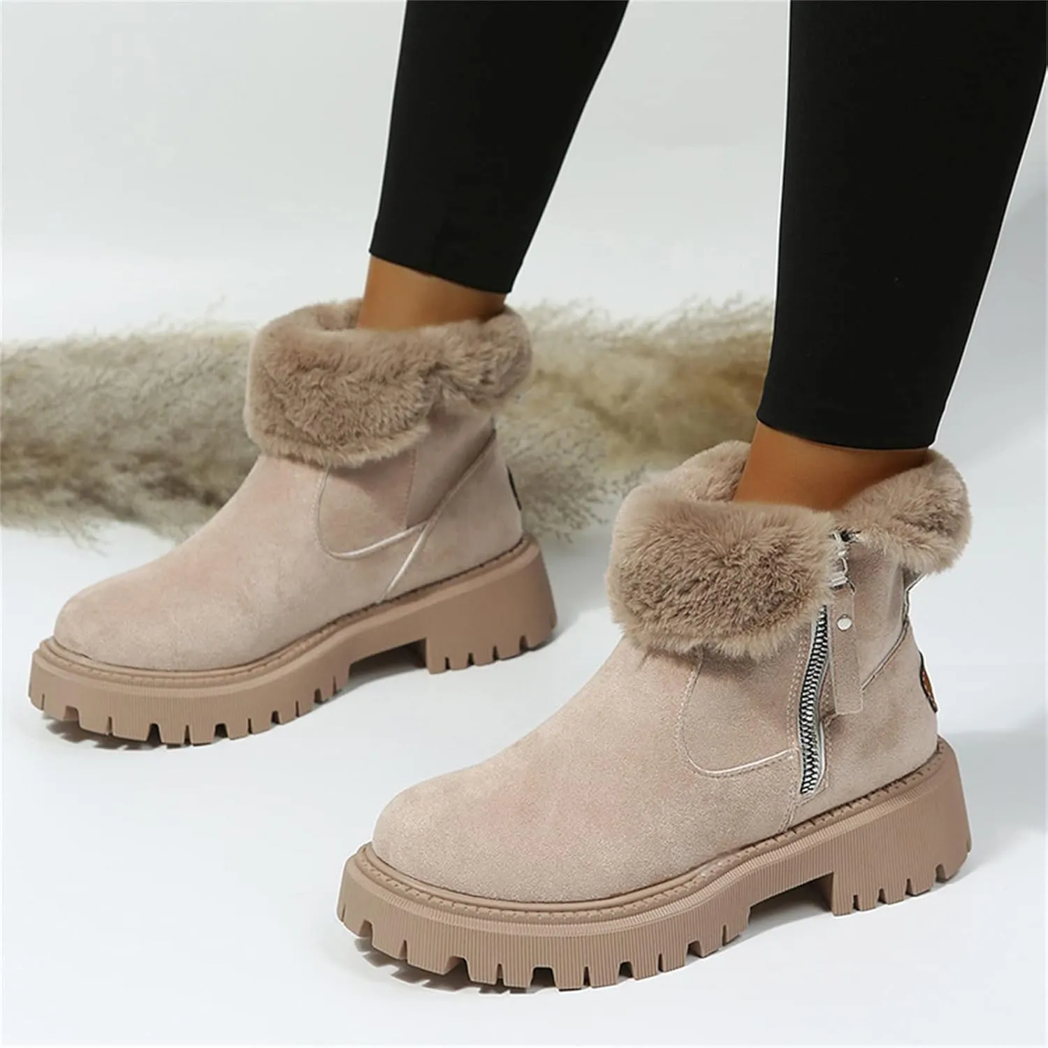 Ladmiple Winter Boots For Women With Fur Lined Snow Boots Warm Ankle Booties Comfortable Slip On Outdoor Walking Shoes
