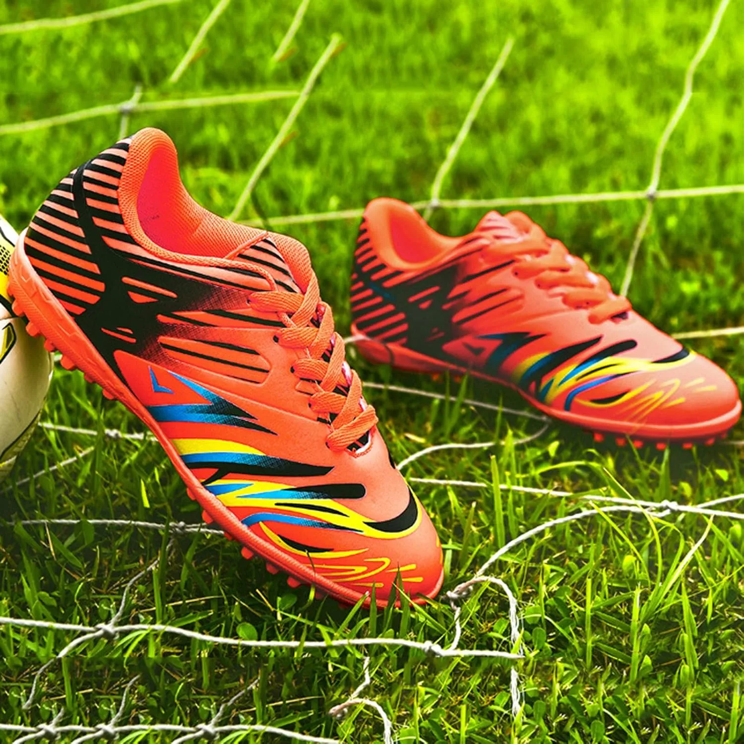 Little Boys Soccer Shoes Firm Ground Youth Soccer Cleats Kids High-Top Football Boots Outdoor Training Sneaker