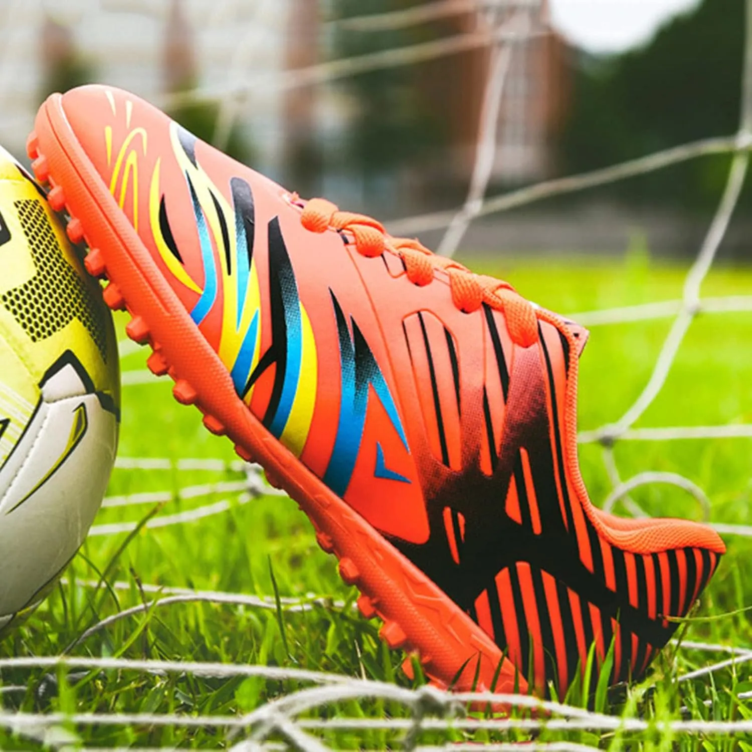 Little Boys Soccer Shoes Firm Ground Youth Soccer Cleats Kids High-Top Football Boots Outdoor Training Sneaker