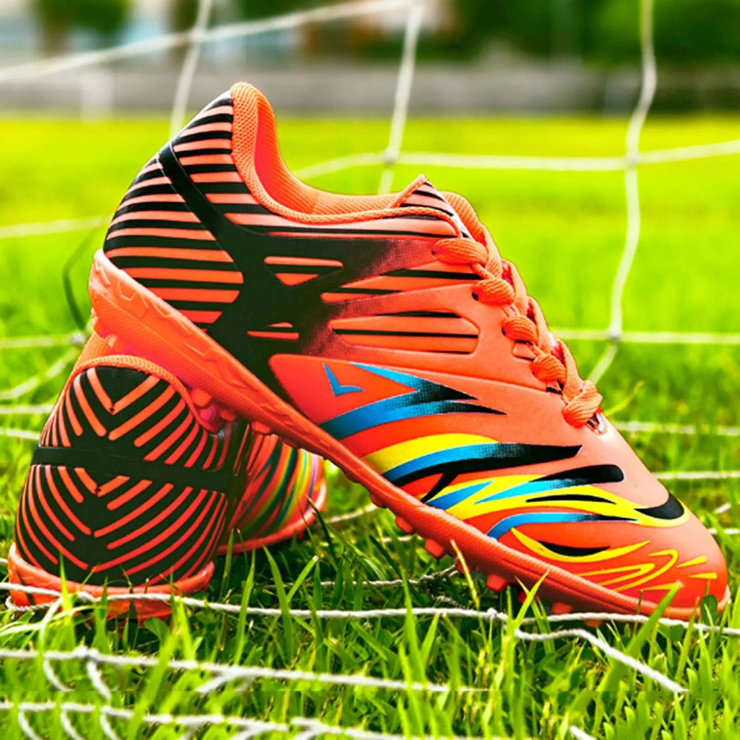 Little Boys Soccer Shoes Firm Ground Youth Soccer Cleats Kids High-Top Football Boots Outdoor Training Sneaker