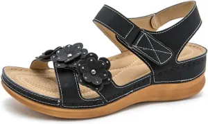 Memory Foam Sandals for Women Arch Support Comfortable Summer Platform Casual Flower Wedge Sandal with Adjustable Hook Loop Sandals for Women Orthopedic Shoes Dressy Casual Walking Sandal