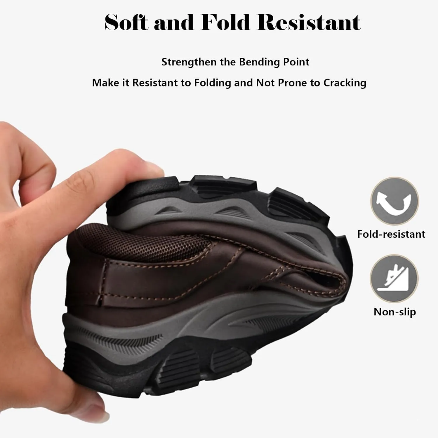 Men Slip on Loafers, Leather Hiking Shoes, Waterproof Causal Sneakers, Work Walking Slippers, Easy Wear on/Off, for Travel, Camping, Running