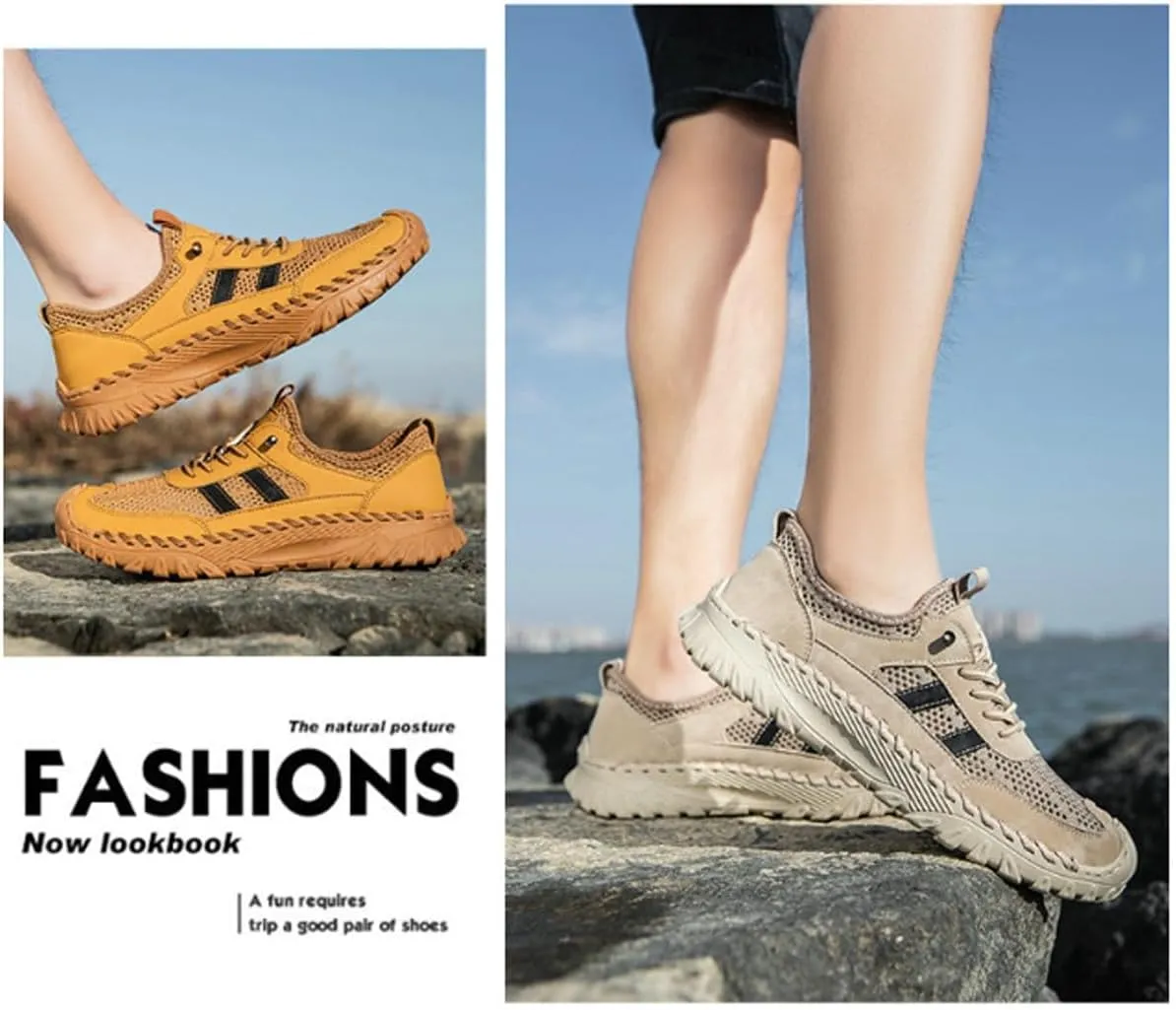 Men's Handmade Breathable Non-Slip Hiking Shoes Summer Outdoor Lightweight Slip-on Mesh Casual Sneakers Hiking Shoes