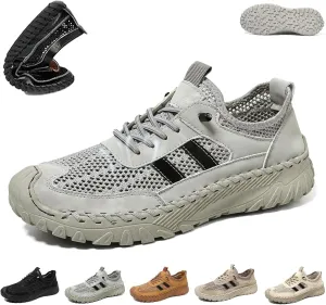 Men's Handmade Breathable Non-Slip Hiking Shoes Summer Outdoor Lightweight Slip-on Mesh Casual Sneakers Hiking Shoes