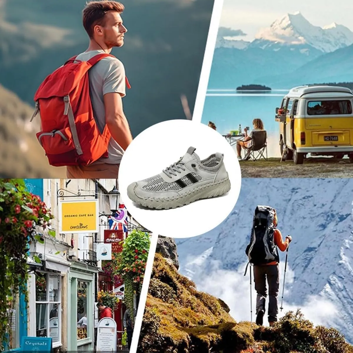Men's Handmade Breathable Non-Slip Hiking Shoes Summer Outdoor Lightweight Slip-on Mesh Casual Sneakers Hiking Shoes
