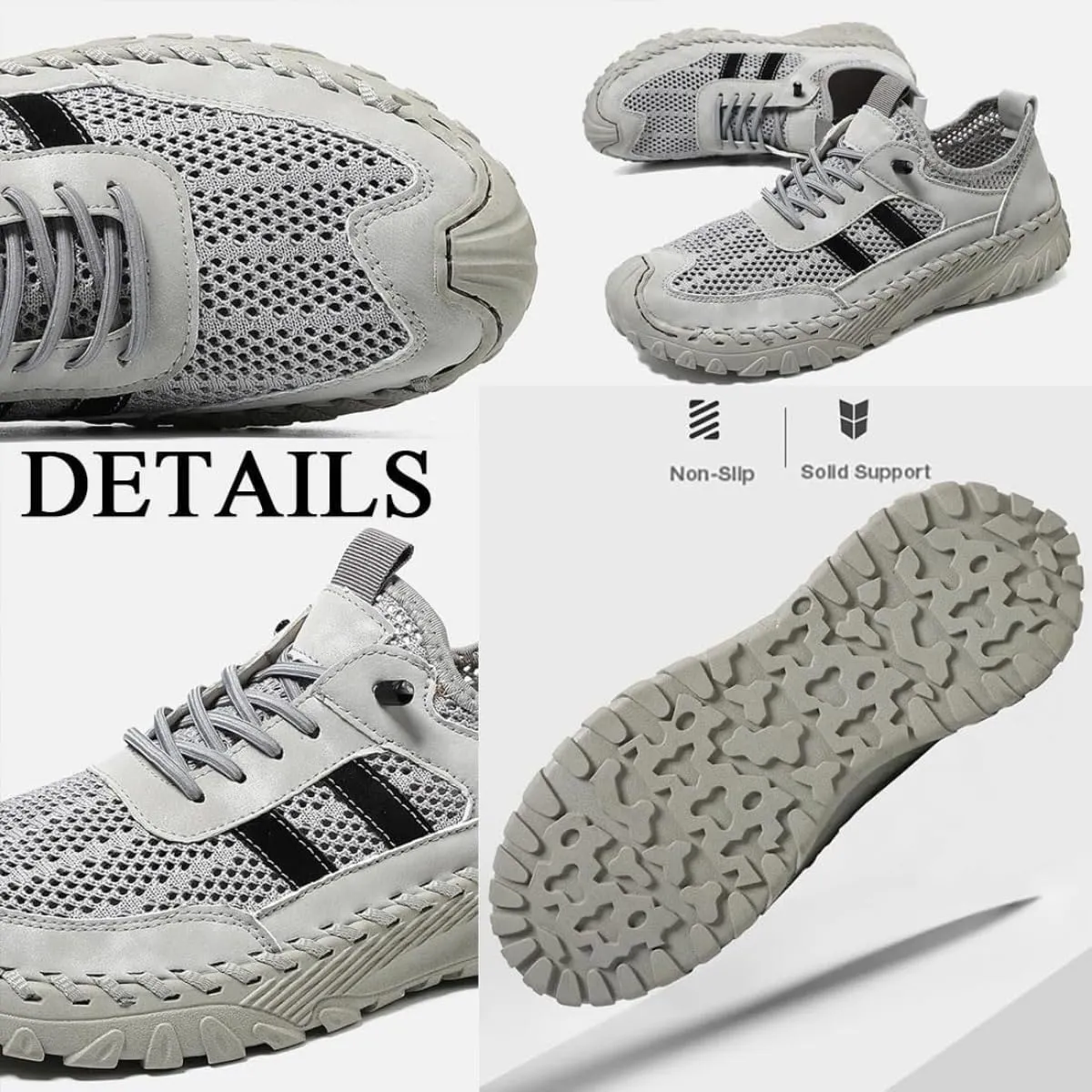 Men's Handmade Breathable Non-Slip Hiking Shoes Summer Outdoor Lightweight Slip-on Mesh Casual Sneakers Hiking Shoes