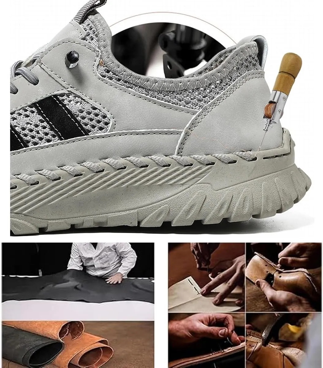 Men's Handmade Breathable Non-Slip Hiking Shoes Summer Outdoor Lightweight Slip-on Mesh Casual Sneakers Hiking Shoes