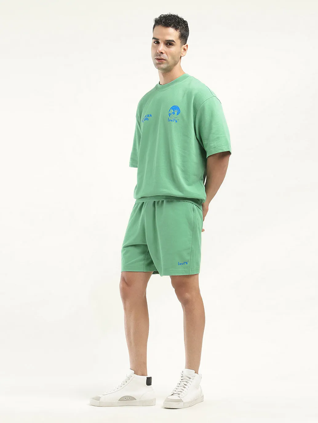 Men's Solid Green Crew Neck Co-ord Set