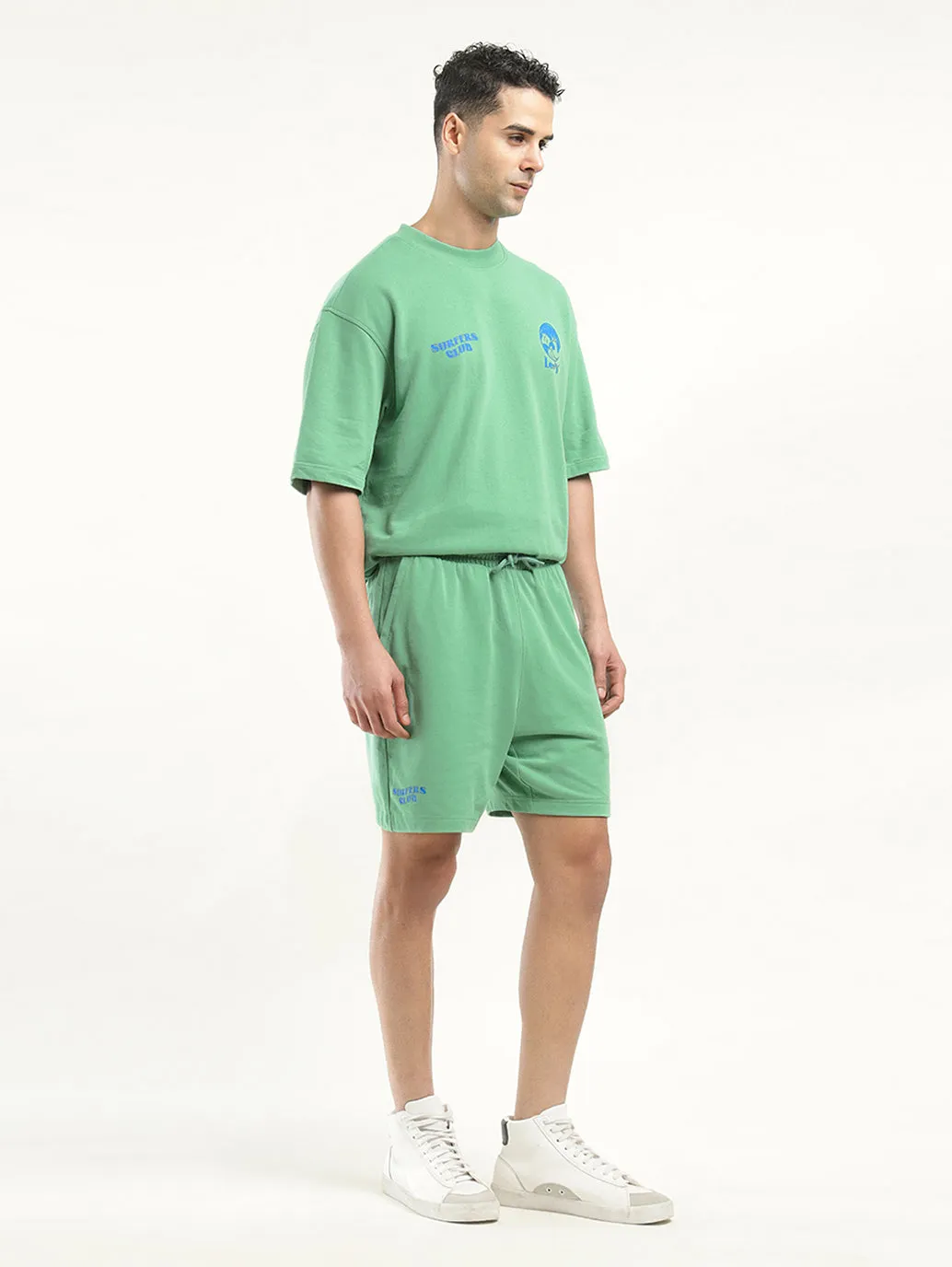 Men's Solid Green Crew Neck Co-ord Set