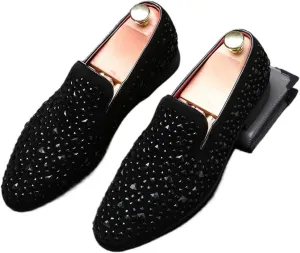Men's Vintage Glitter Loafers Slip on Leather Wedding Party Dress Penny Sparkly Shoes