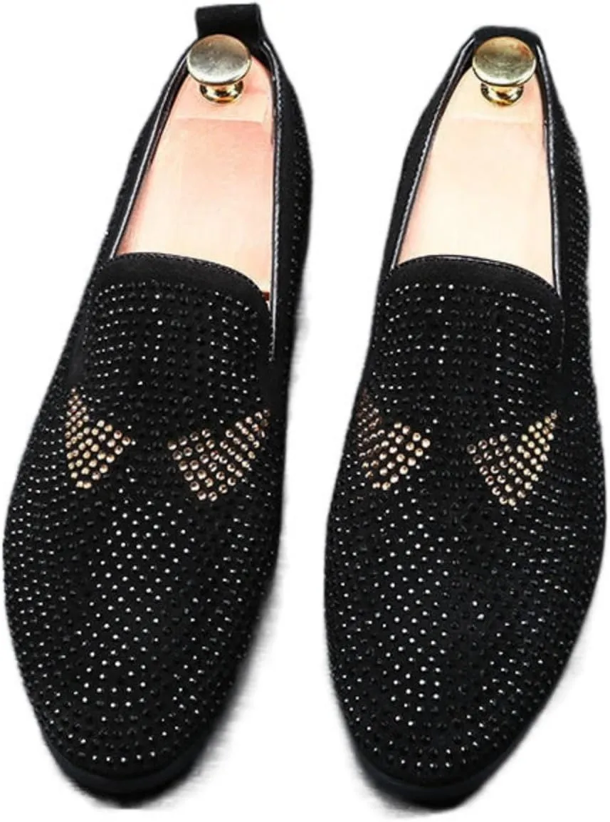 Men's Vintage Glitter Loafers Slip on Leather Wedding Party Dress Penny Sparkly Shoes