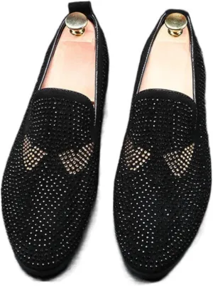 Men's Vintage Glitter Loafers Slip on Leather Wedding Party Dress Penny Sparkly Shoes