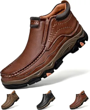 Men's Waterproof Hiking Boots, Men Leather Slip-On Loafers, Non-Slip Walking Shoes, Outdoor Trekking Camping Sneakers, for Travel, Camping, Running