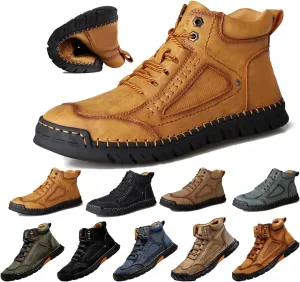 Mens Work Shoes, Men's Casual Leather Handmade Non-Slip Arch Support Loafers,Mens Slip On Shoes