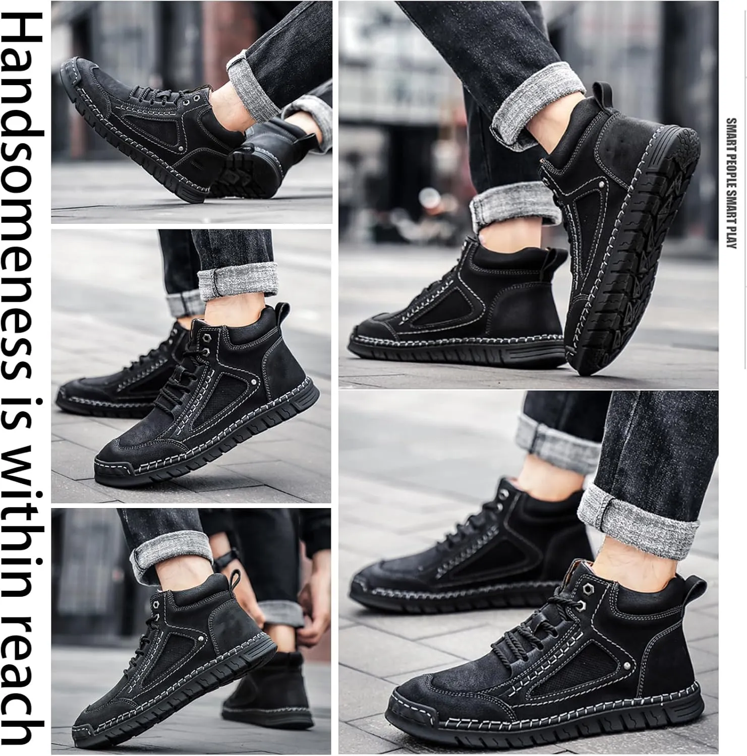 Mens Work Shoes, Men's Casual Leather Handmade Non-Slip Arch Support Loafers,Mens Slip On Shoes