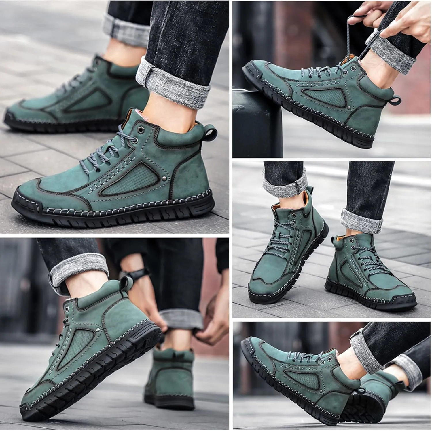 Mens Work Shoes, Men's Casual Leather Handmade Non-Slip Arch Support Loafers,Mens Slip On Shoes