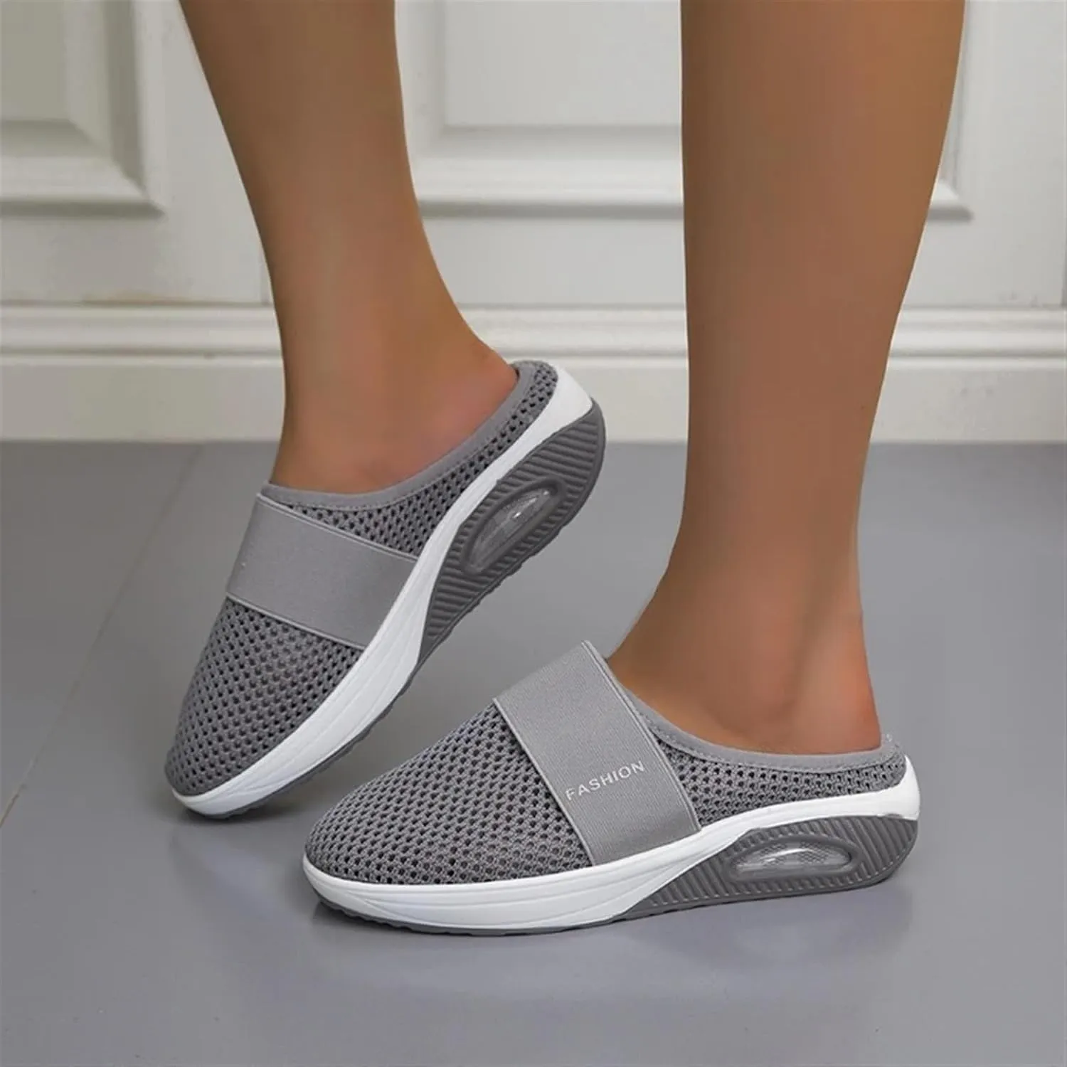 Mules Clogs for Women Summer Air Cushion Slip-On Walking Shoes Closed Toe Wide Width Clogs Mesh Slippers Orthopedic Diabetic Slippers with Arch-Support Breathable Lightweight Outdoor Slipper
