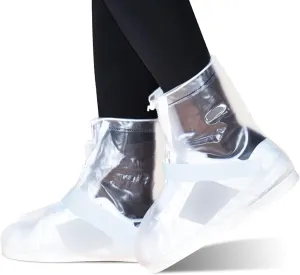 Non Slip Waterproof Booties for Shoes Covers, Reusable & Foldable Rain Shoes Cover, Boot Covers for Men Women Outdoor Cycling Camping Fishing Garden Travel(White,Medium)