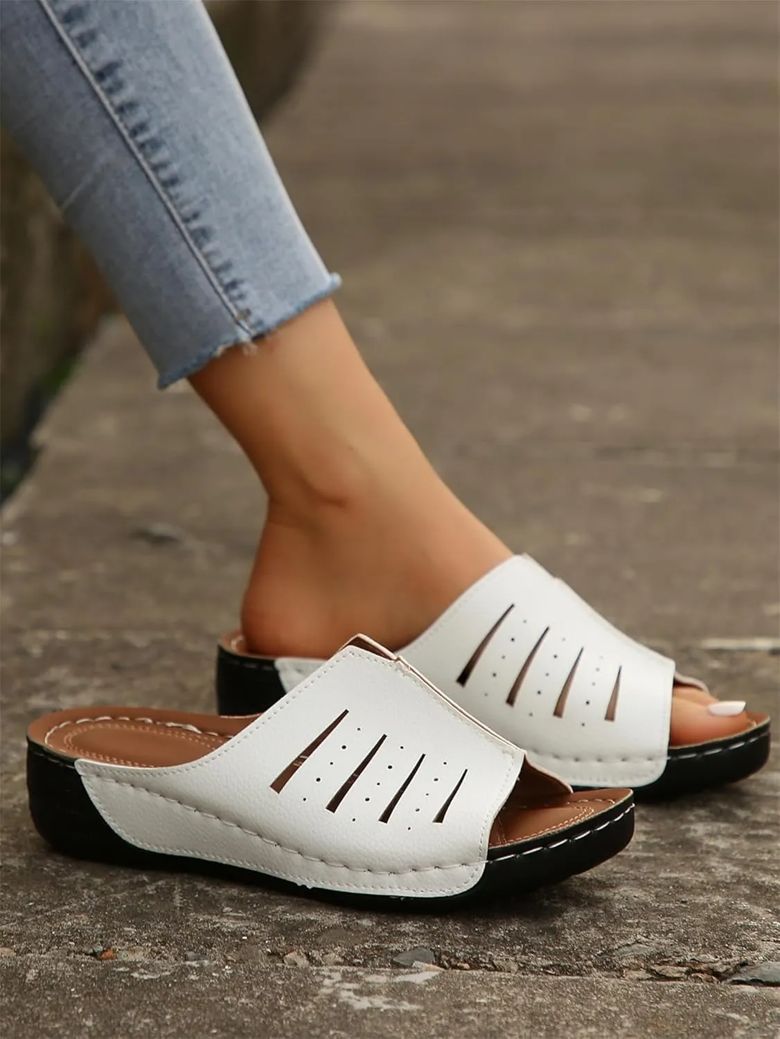Orthopedic Sandals for Women Dressy Damping Sole Upgradation Stretch Lightweight Arch Support Walking Summer Platform Wedge Slippers Open Toe Mule Support Non-Slip Comfortable Outdoor Beach