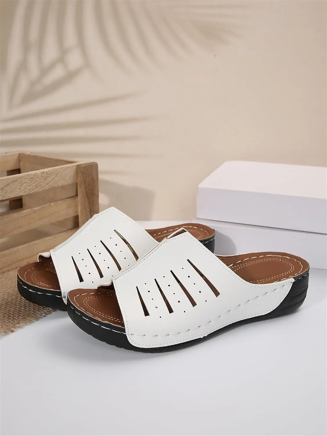 Orthopedic Sandals for Women Dressy Damping Sole Upgradation Stretch Lightweight Arch Support Walking Summer Platform Wedge Slippers Open Toe Mule Support Non-Slip Comfortable Outdoor Beach