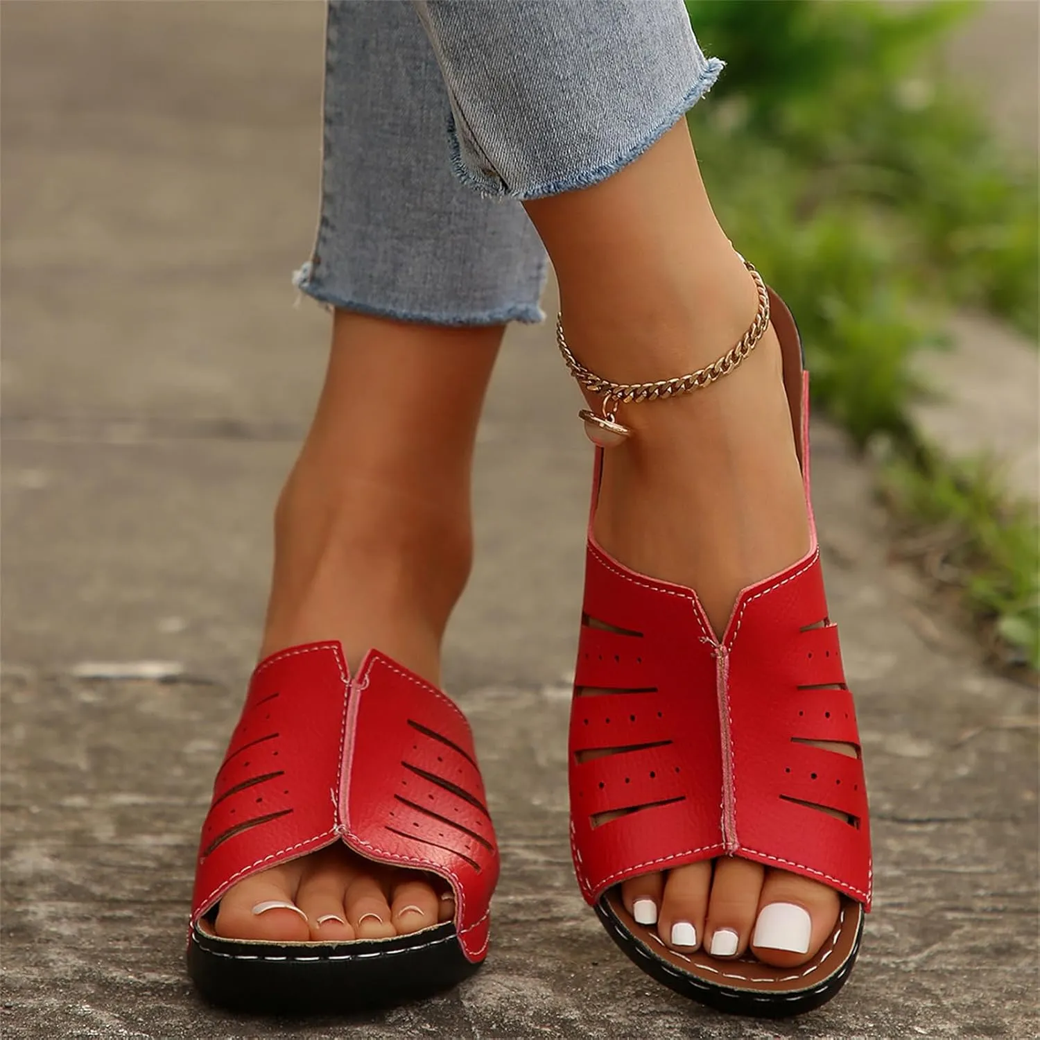 Orthopedic Sandals for Women Dressy Damping Sole Upgradation Stretch Lightweight Arch Support Walking Summer Platform Wedge Slippers Open Toe Mule Support Non-Slip Comfortable Outdoor Beach
