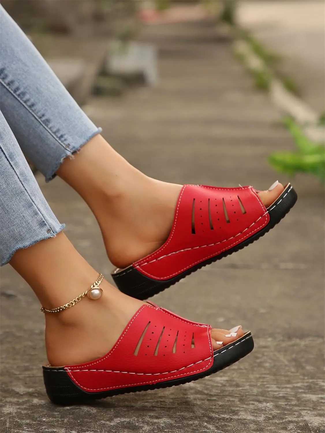Orthopedic Sandals for Women Dressy Damping Sole Upgradation Stretch Lightweight Arch Support Walking Summer Platform Wedge Slippers Open Toe Mule Support Non-Slip Comfortable Outdoor Beach