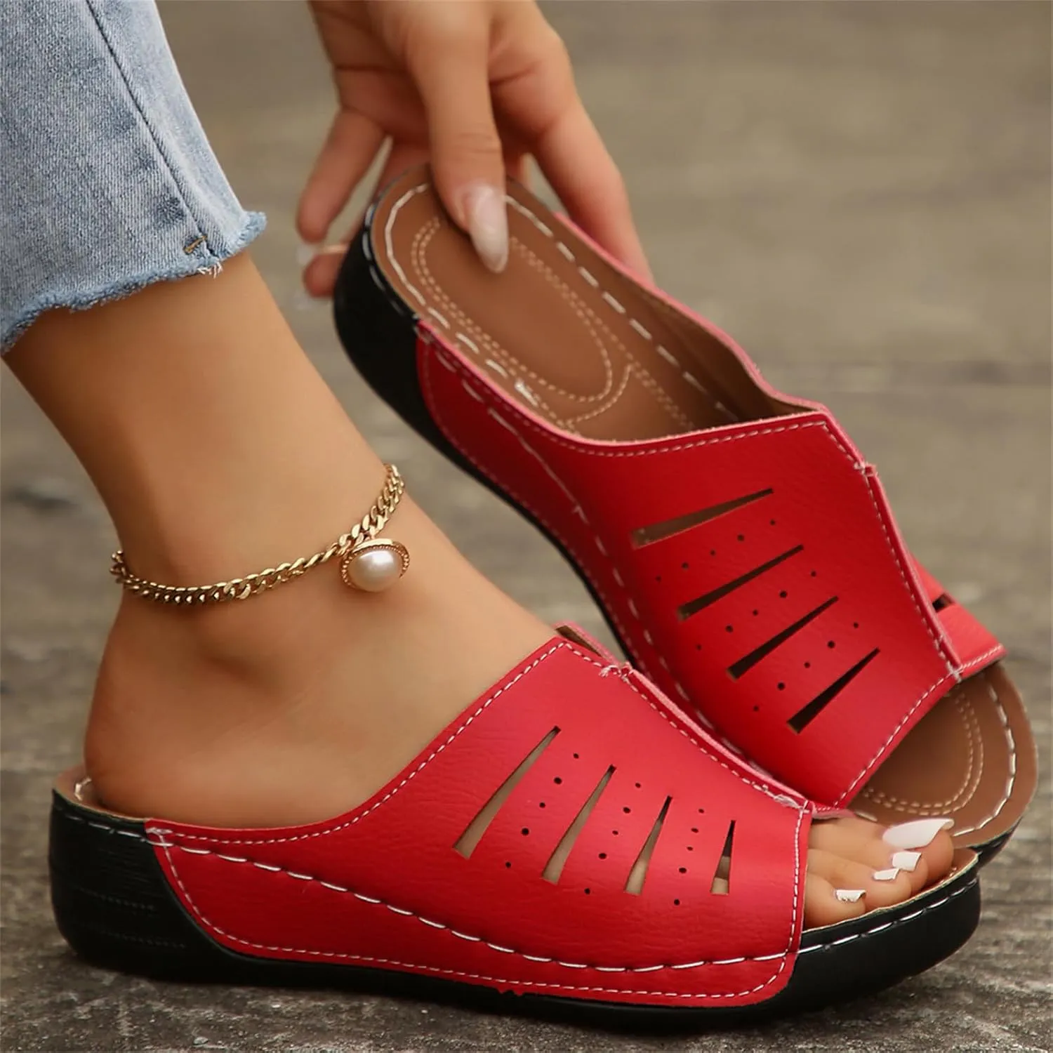 Orthopedic Sandals for Women Dressy Damping Sole Upgradation Stretch Lightweight Arch Support Walking Summer Platform Wedge Slippers Open Toe Mule Support Non-Slip Comfortable Outdoor Beach