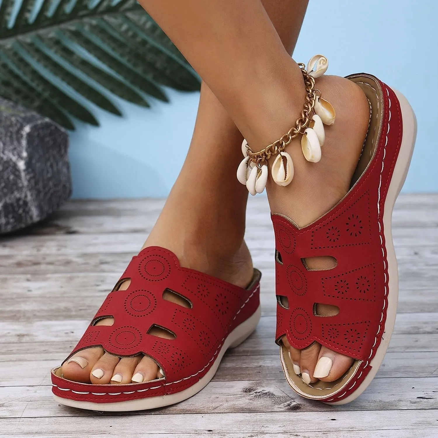 Orthopedic Sandals for Women Wide Width Comfortable Wedge Sandals for Women Summer Dressy Low Heel Hollow Out Slip On Slippers Casual Comfortable Walking Arch Support Lightweight Slippers