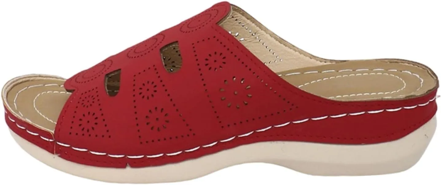 Orthopedic Sandals for Women Wide Width Comfortable Wedge Sandals for Women Summer Dressy Low Heel Hollow Out Slip On Slippers Casual Comfortable Walking Arch Support Lightweight Slippers