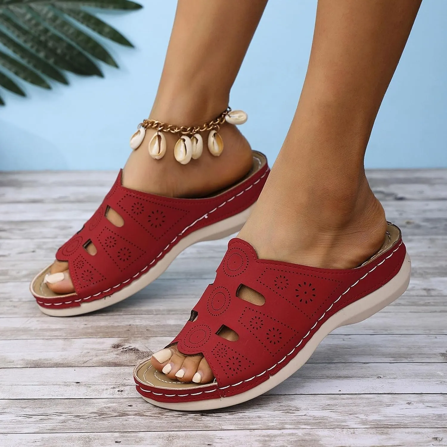 Orthopedic Sandals for Women Wide Width Comfortable Wedge Sandals for Women Summer Dressy Low Heel Hollow Out Slip On Slippers Casual Comfortable Walking Arch Support Lightweight Slippers