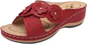 Orthopedic Slippers for Women Indoor Comfortable Flower Sandals Orthotic Slides Ladies Outdoor Walking Shoes Soft Cushion Open Toe Flats Wide Feet Sandals Dressy Summer Slippers Casual Footwear