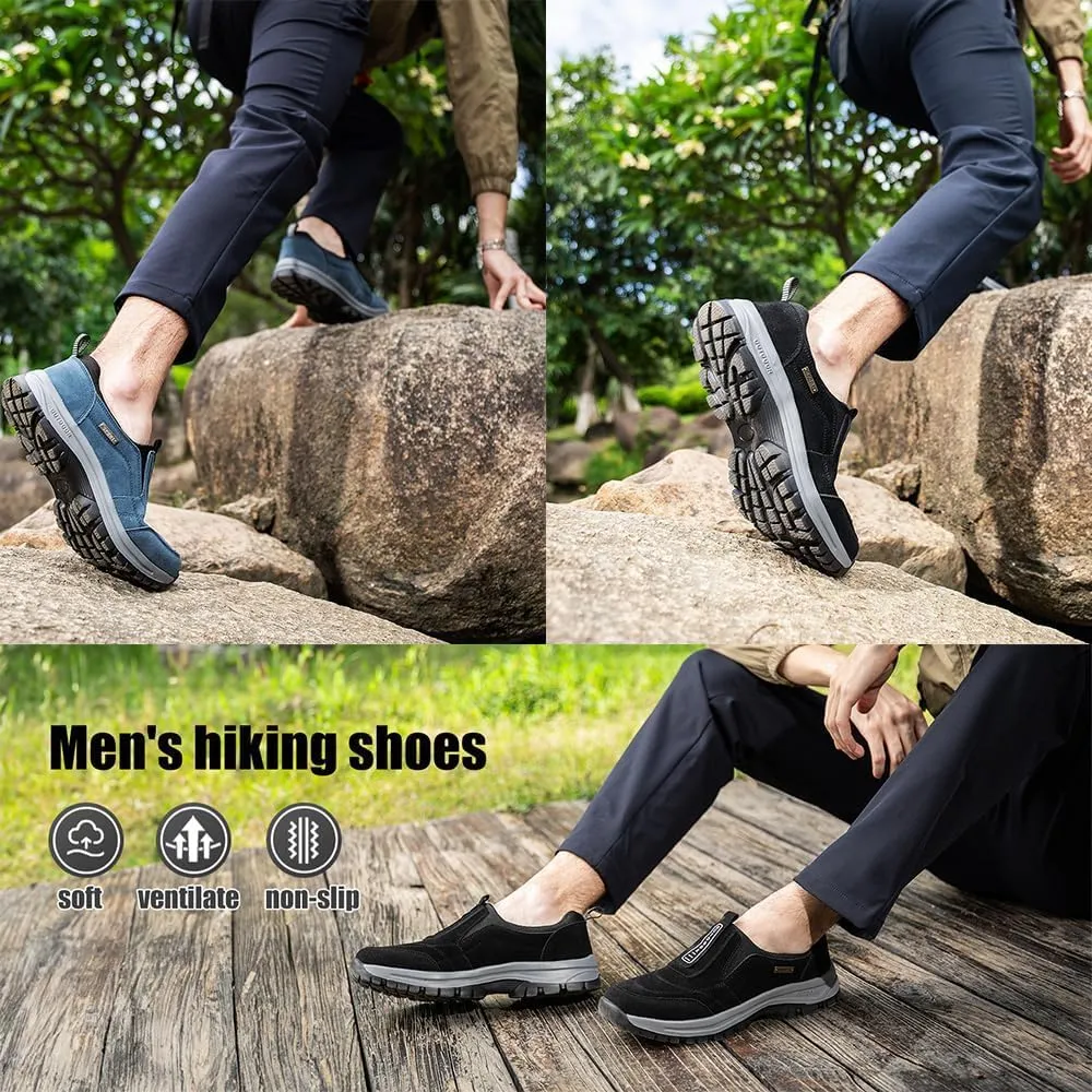Orthopedic Walking Shoes Mens, Hiking Shoes for Men Comfortable Waterproof Breathable, Outdoor Slip On Hiking Shoes