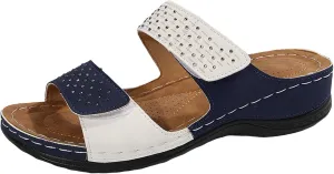 Orthopedic Wedge Sandals for Women Dressy Summer Comfortable Walking Open Toe Slip On Low Heel Flats Sandals with Arch Support Fishmouth Beach Orthotic Slippers Breathable Outdoor Trendy Slippers