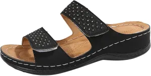 Orthopedic Wedge Sandals for Women Dressy Summer Comfortable Walking Open Toe Slip On Low Heel Flats Sandals with Arch Support Fishmouth Beach Orthotic Slippers Breathable Outdoor Trendy Slippers