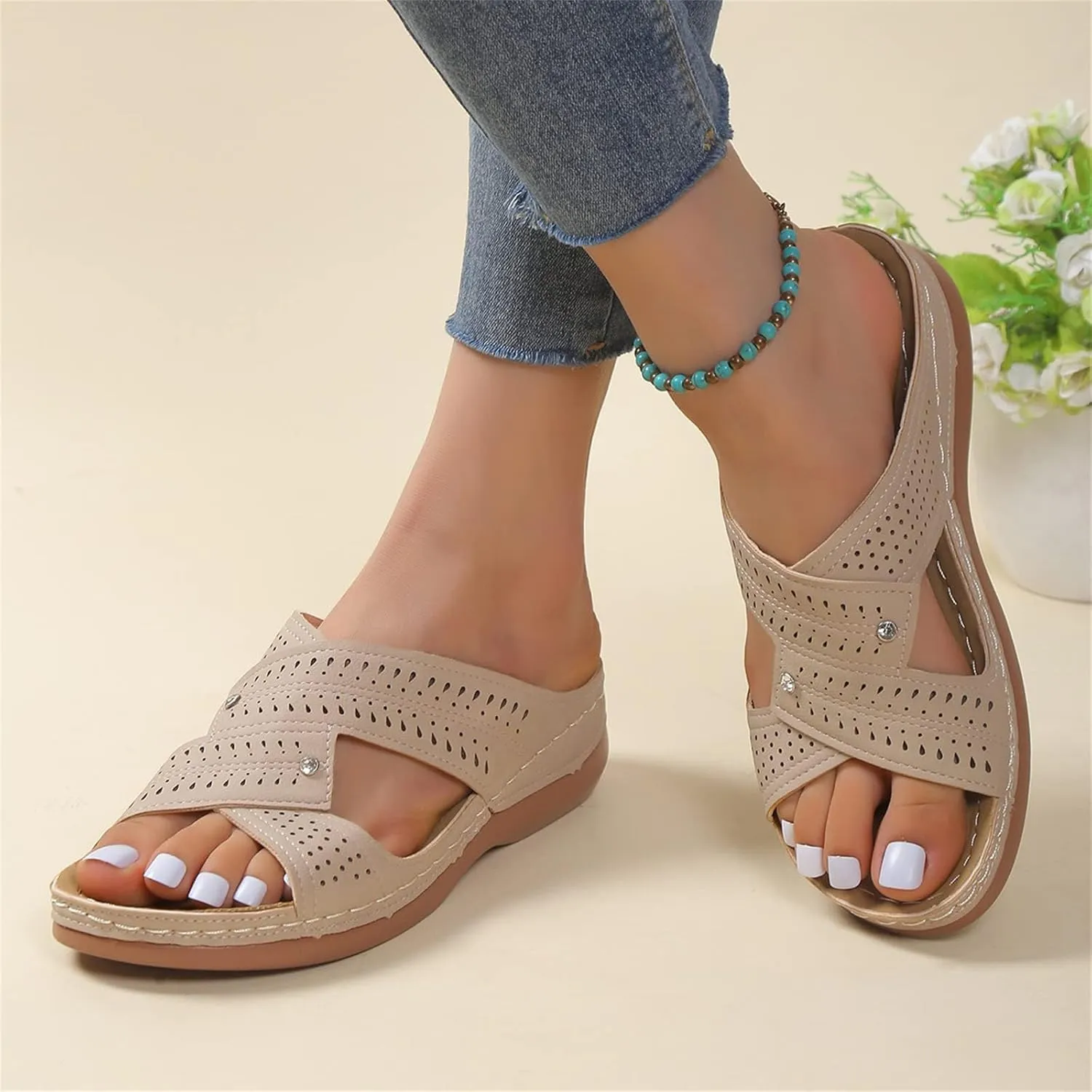 Orthotic Slippers for Plantar Fasciitis Open Toe Comfort Sandals with Arch Support Dressy Casual Summer Shoes Wide Width Wedge Sandals Comfortable Beach Shoes Ladies Outdoor Slippers 2025 Fashion