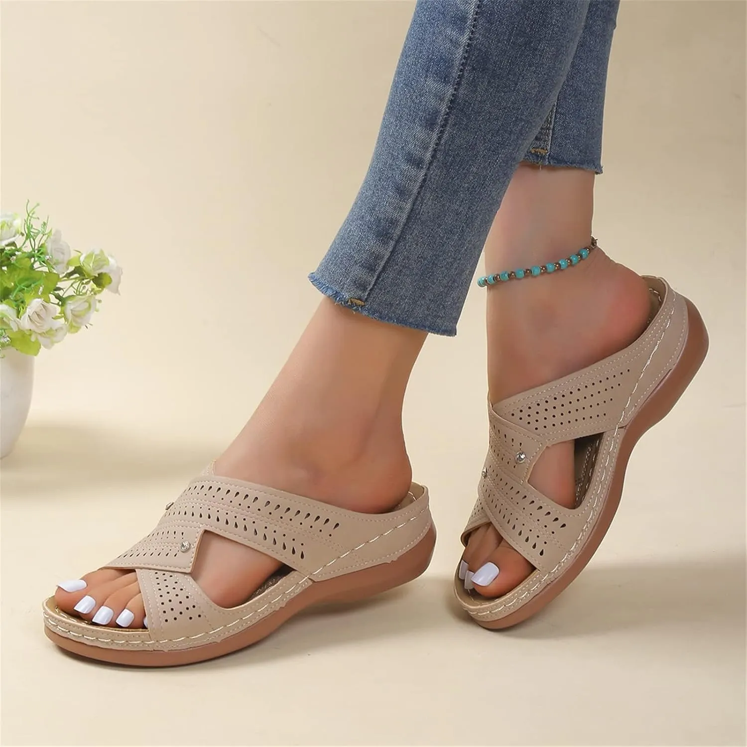 Orthotic Slippers for Plantar Fasciitis Open Toe Comfort Sandals with Arch Support Dressy Casual Summer Shoes Wide Width Wedge Sandals Comfortable Beach Shoes Ladies Outdoor Slippers 2025 Fashion