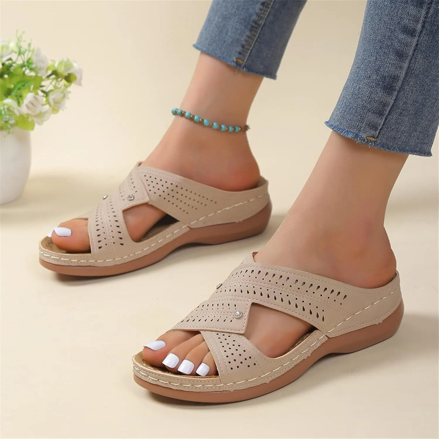 Orthotic Slippers for Plantar Fasciitis Open Toe Comfort Sandals with Arch Support Dressy Casual Summer Shoes Wide Width Wedge Sandals Comfortable Beach Shoes Ladies Outdoor Slippers 2025 Fashion