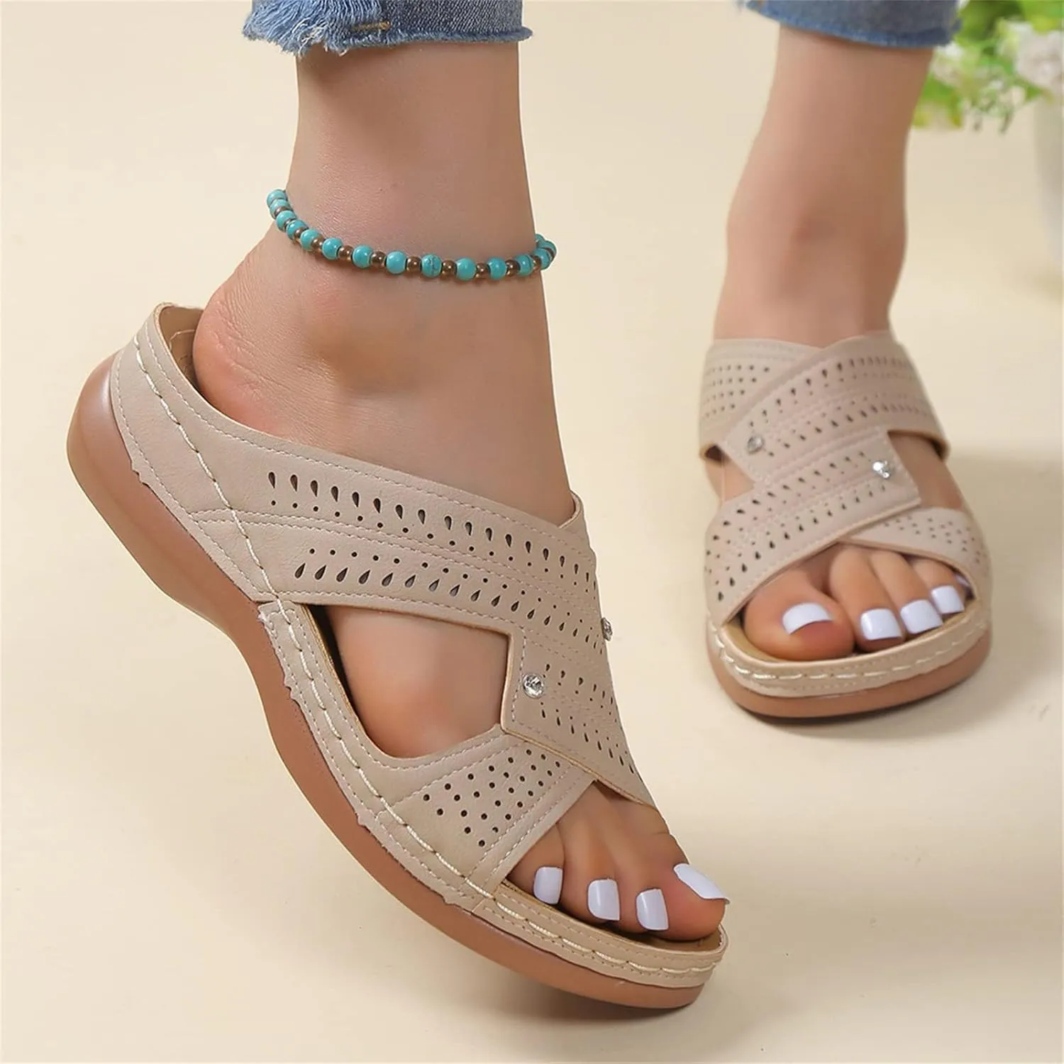 Orthotic Slippers for Plantar Fasciitis Open Toe Comfort Sandals with Arch Support Dressy Casual Summer Shoes Wide Width Wedge Sandals Comfortable Beach Shoes Ladies Outdoor Slippers 2025 Fashion