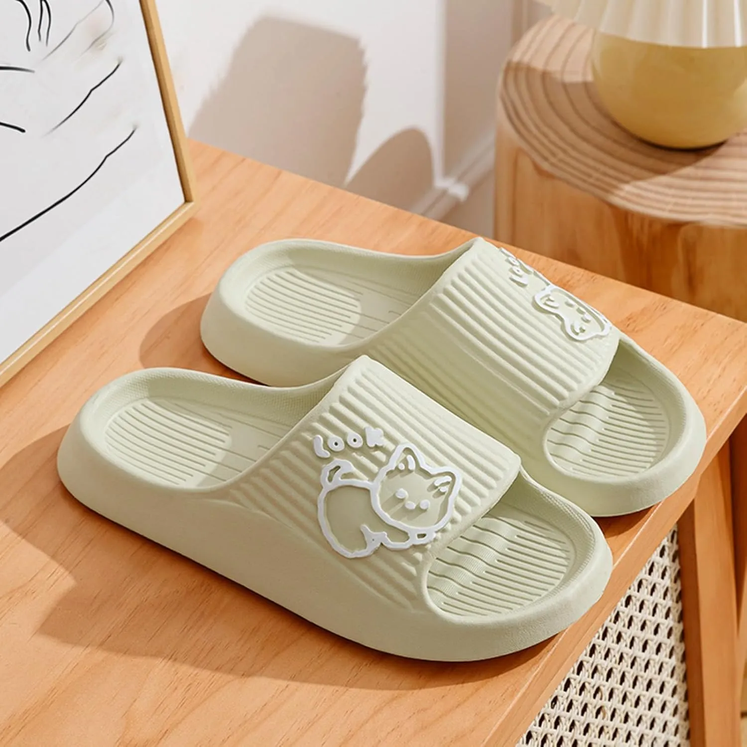 Pillow Slippers for Women and Men Shower Slides Non Slip Quick Drying Bathroom Ballerina Summer Slippers for Women