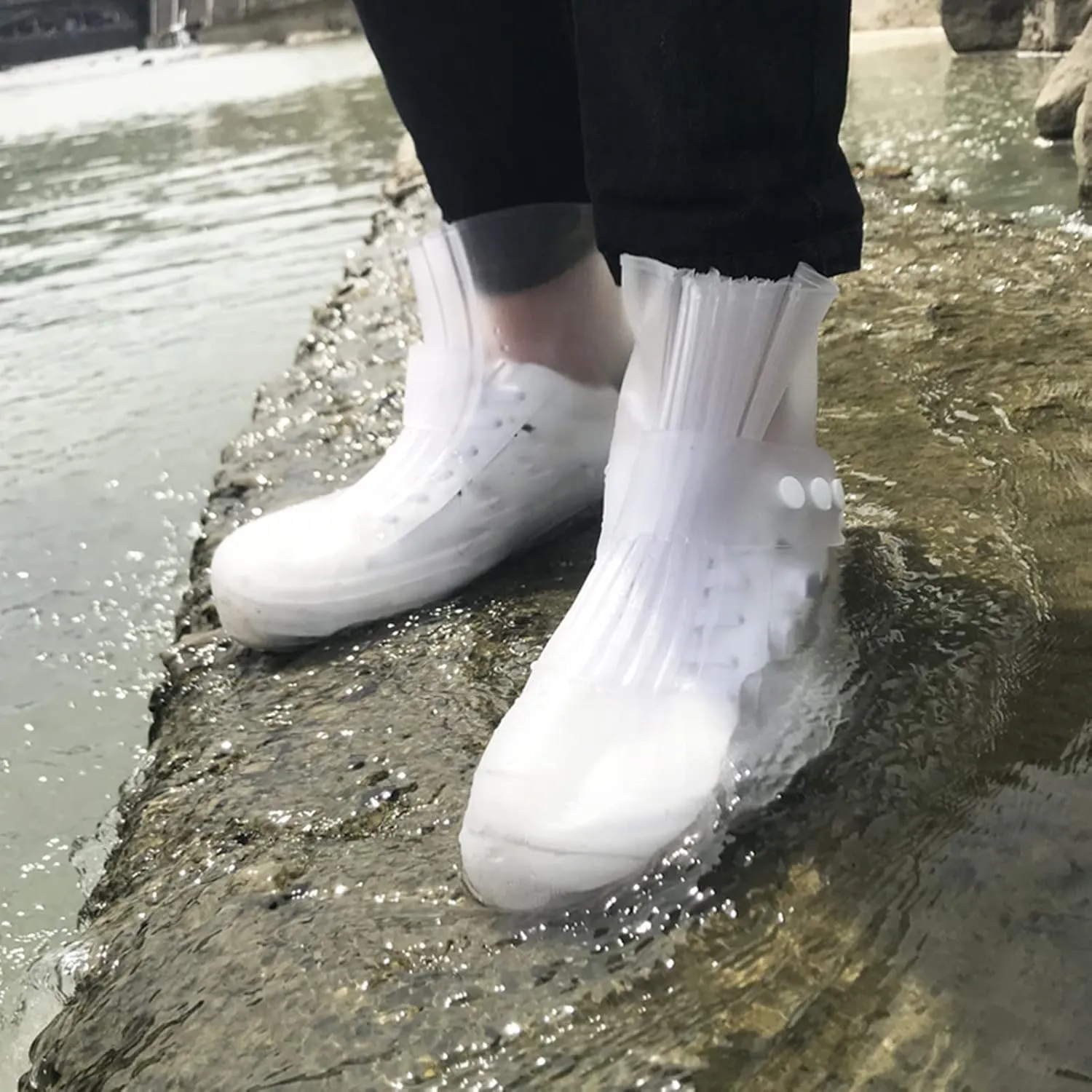 Rain Boot Cover Foldable Rain/Snow Overshoe Reusable, Waterproof, Sandproof and Non-Slip Suitable for Women, Men, Children, Teenagers (Color : Black, Size : 3X-Large)