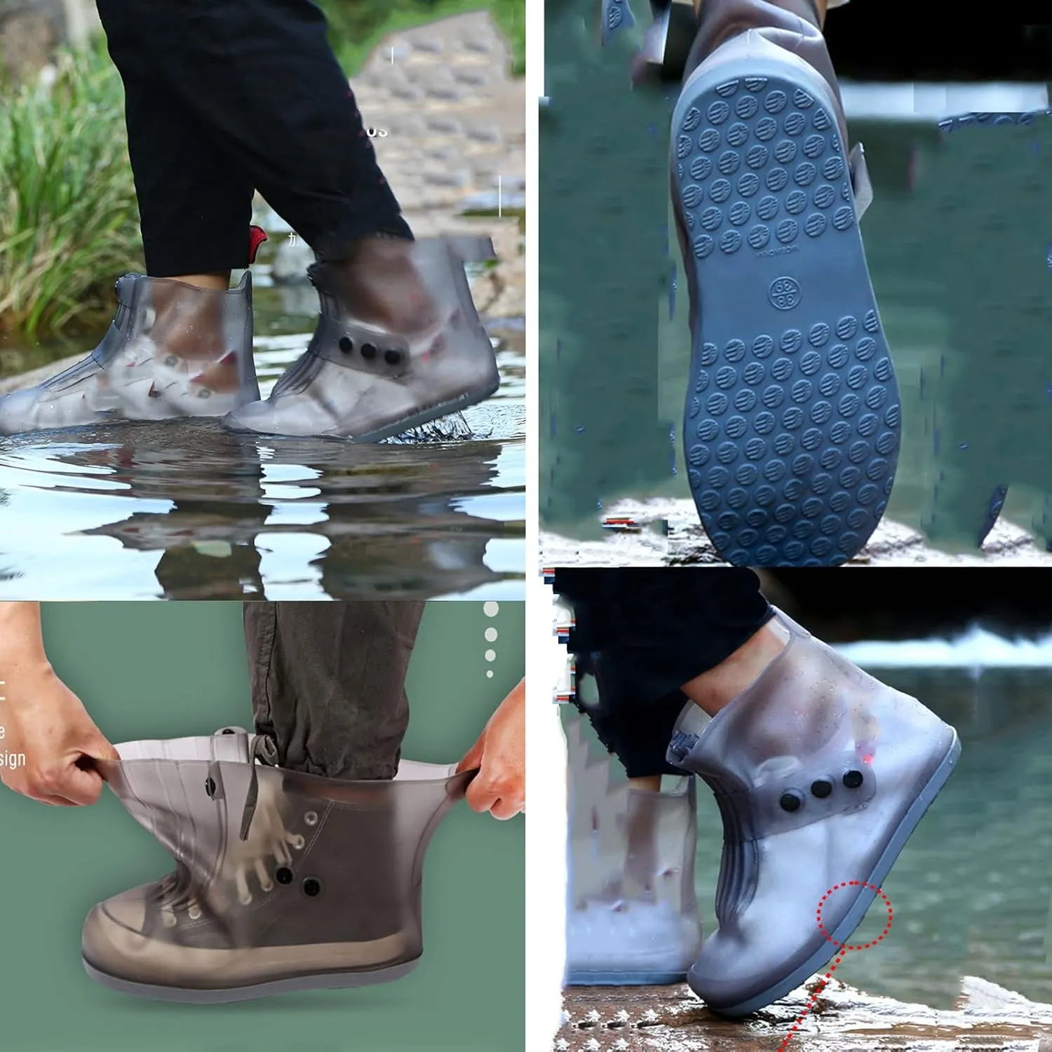 Rain Boot Cover Foldable Rain/Snow Overshoe Reusable, Waterproof, Sandproof and Non-Slip Suitable for Women, Men, Children, Teenagers (Color : Black, Size : 3X-Large)