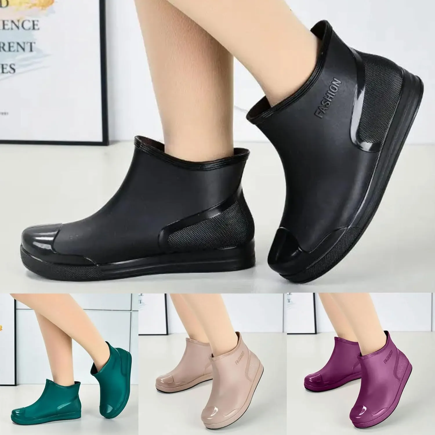 Rain Boots for Women Waterproof Ankle Wellies Rain Boots Garden Shoes Outdoor Work Boot for Hunting Gardening Farming
