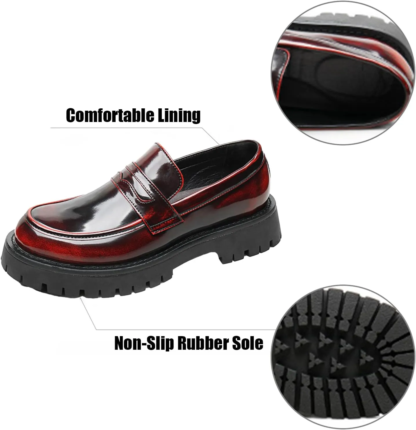 Retro Loafers for Men's Leather Platform Heightening Slip-On Dress Penny Loafers Comfortable Chunky Heel Lug Sole Non Slip Formal Business Wedding Leather Shoes