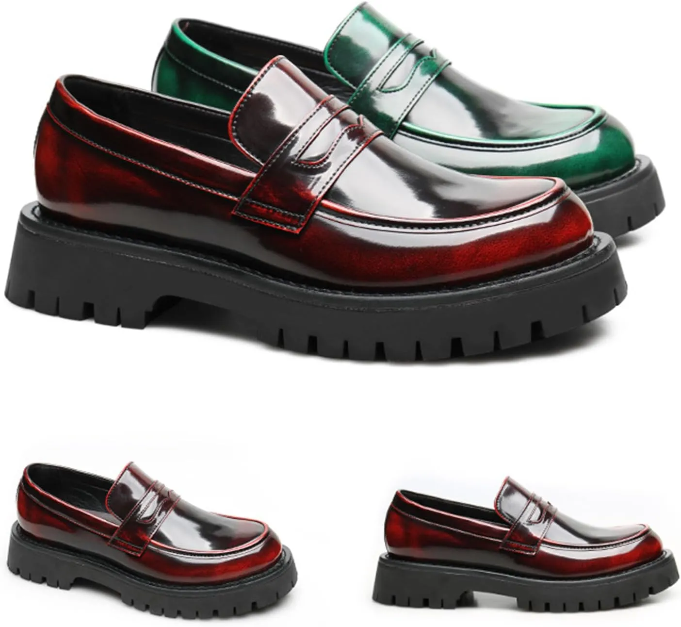 Retro Loafers for Men's Leather Platform Heightening Slip-On Dress Penny Loafers Comfortable Chunky Heel Lug Sole Non Slip Formal Business Wedding Leather Shoes