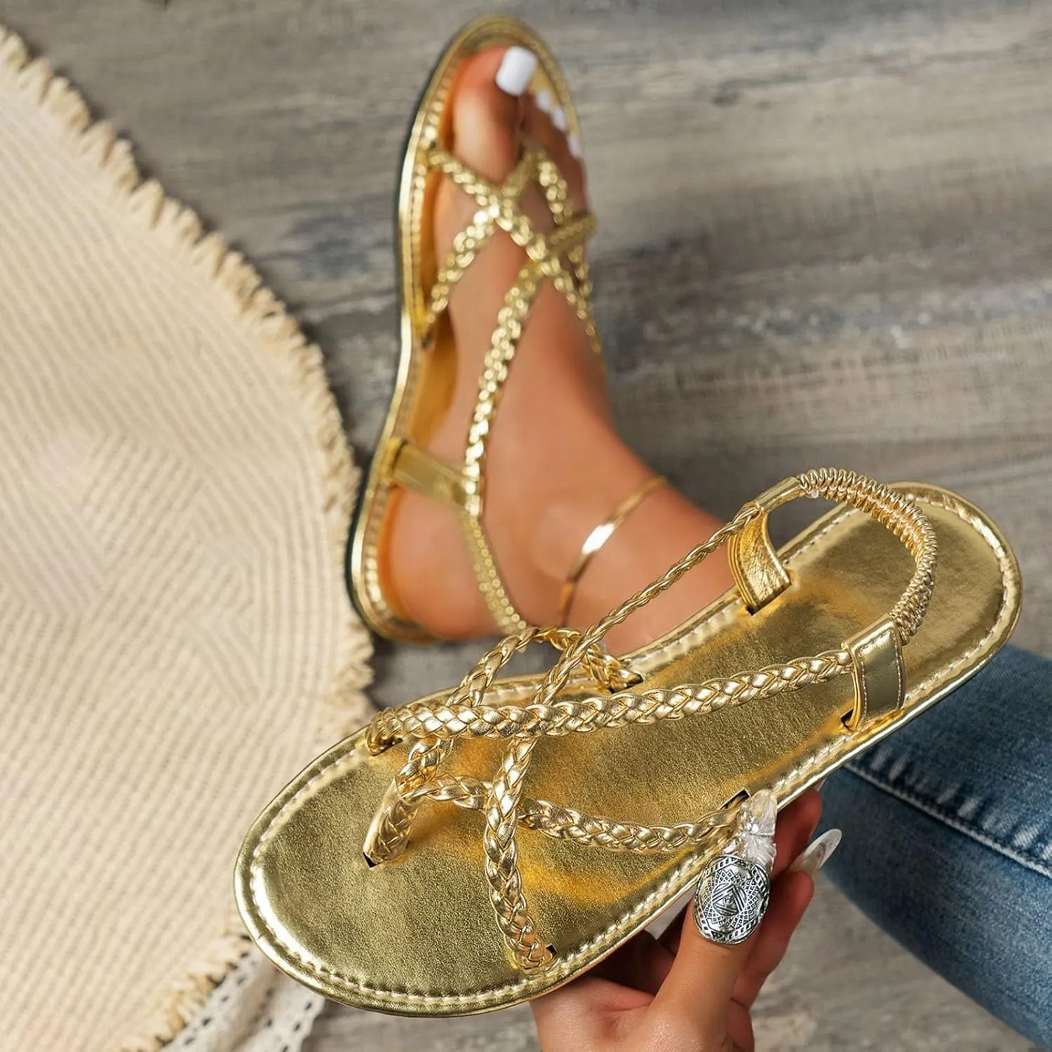 Sandals For Women Clip Toe Flat Roman Shoes Ladies Sandals Ladies Sandals Yoga Mat Mens Flip Flops Casual Sandals