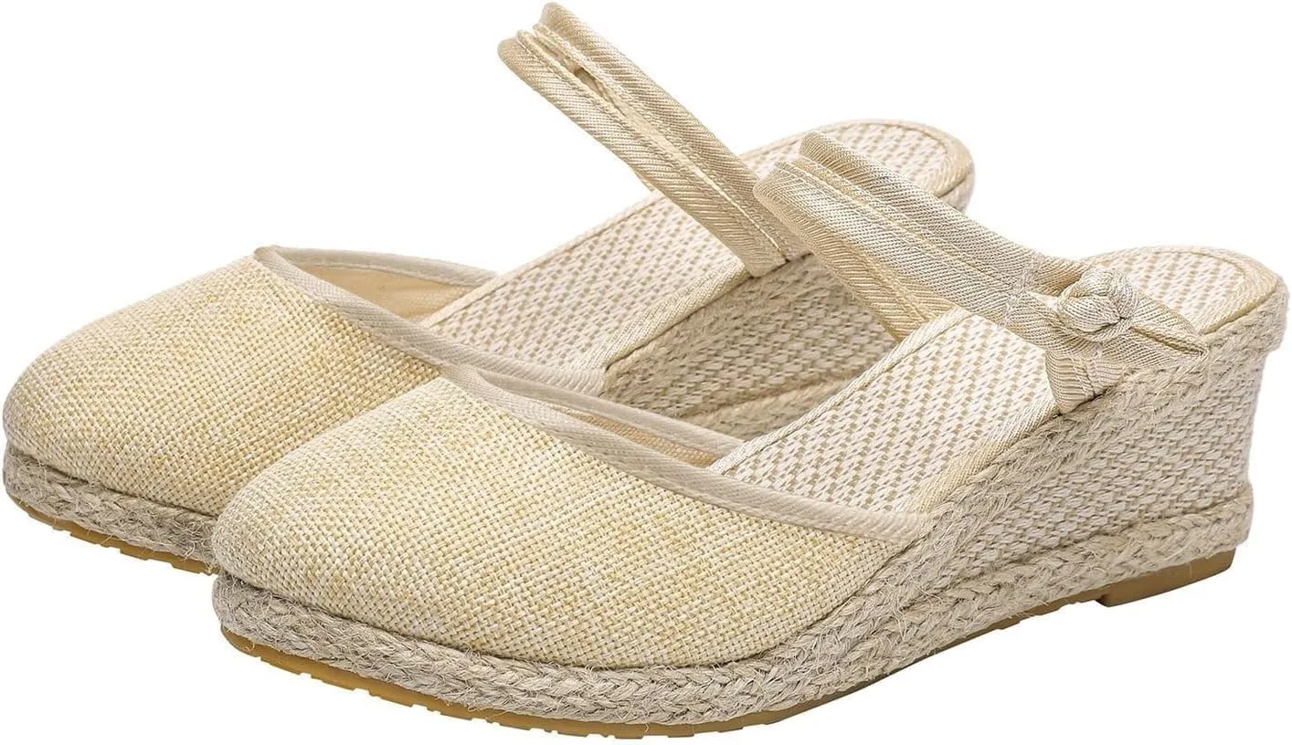 Sandals for Women Dressy Summer 2025 Casual Closed Toe Ankle Strap Retro Platform Wedges Shoes Low Heel Slingback Heels Espadrilles Wedge Slip On Sandal Walking Elegant Wedding Going Out
