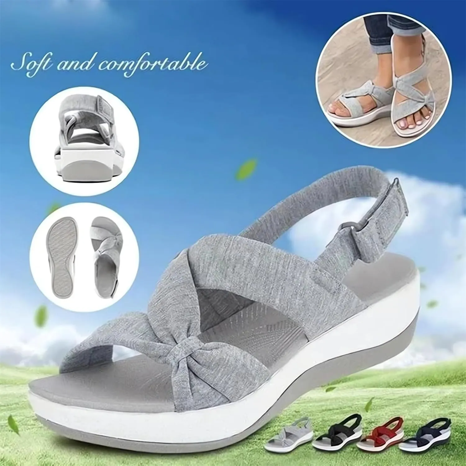 Sandals Women Comfortable Orthotic Sport Slippers Ankle Strap Wide Width Arch Support Shoes Beach Summer 2025 Sandal Wedge Slip On Opentoe Casual Non-Slip Breathable Outdoor Walking Sandles