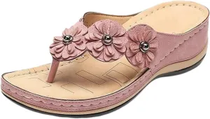 Sandals Women Wedge Shoes Summer Dressy Flip Flops Flower Wide Width Orthopedic Sandals with Arch Support Comfortable Platform Footwear Casual Walking Wedges Sandal Beach Walking Outdoor Slippers