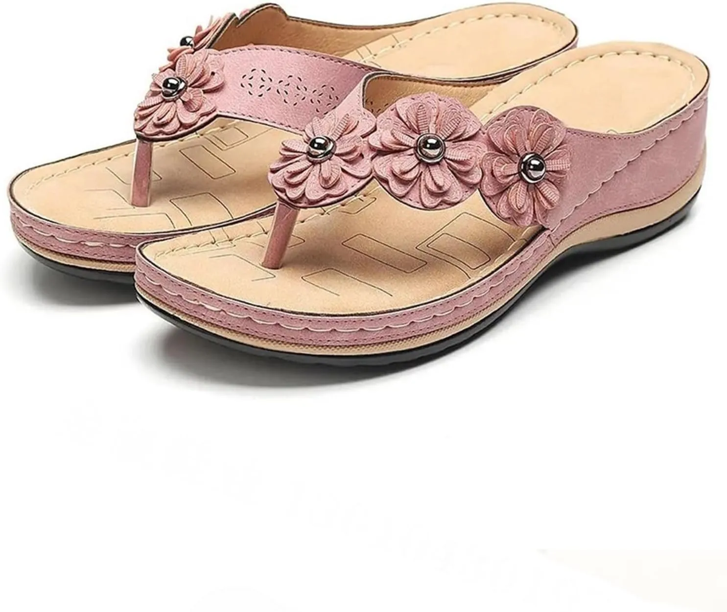 Sandals Women Wedge Shoes Summer Dressy Flip Flops Flower Wide Width Orthopedic Sandals with Arch Support Comfortable Platform Footwear Casual Walking Wedges Sandal Beach Walking Outdoor Slippers